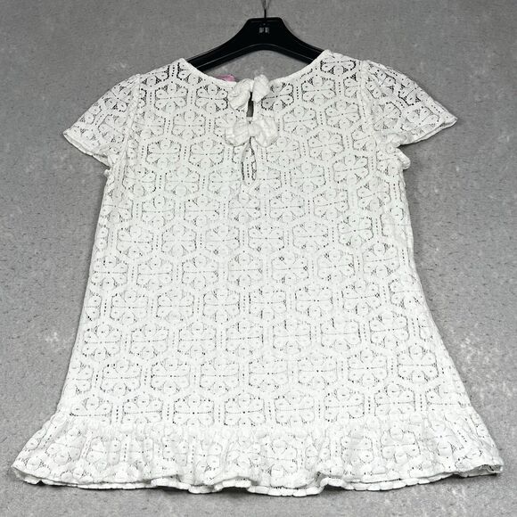 Lilly Pulitzer Darla Peplum Top Size Small White Eyelet Floral Lace Crochet Bow - Picture 6 of 14